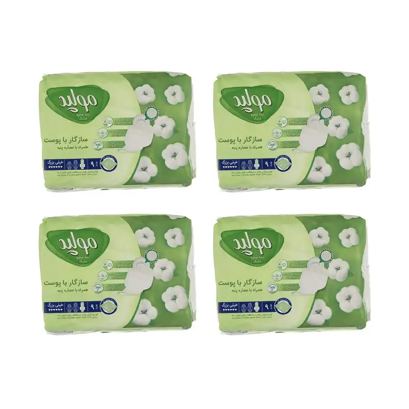 نوار بهداشتی مولپد مدل پنبه سایز خیلی بزرگ مجموعه 4 عددی