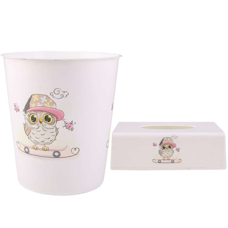 ست سطل و جادستمال کاغذی اتاق کودک طرح جغد کد 5055