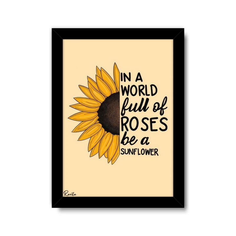 تابلو راویتا طرح گل آفتاب گردان کد 3617 فریم مشکی