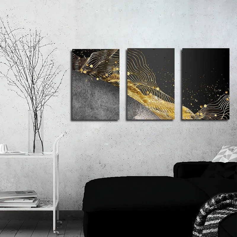 تابلو شاسی بکلیت طرح انتزاعی طلایی مدل SH-2469 مجموعه 3 عددی