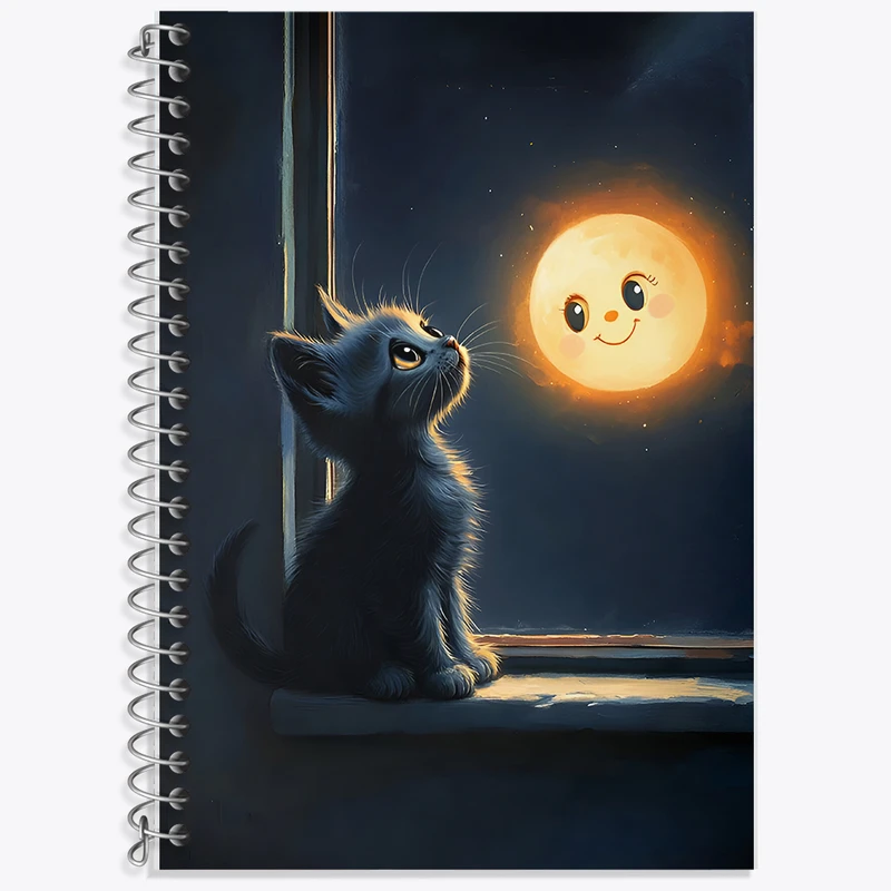 دفتر زبان 50 برگ خندالو مدل دو خط طرح گربه و ماه کد F5987