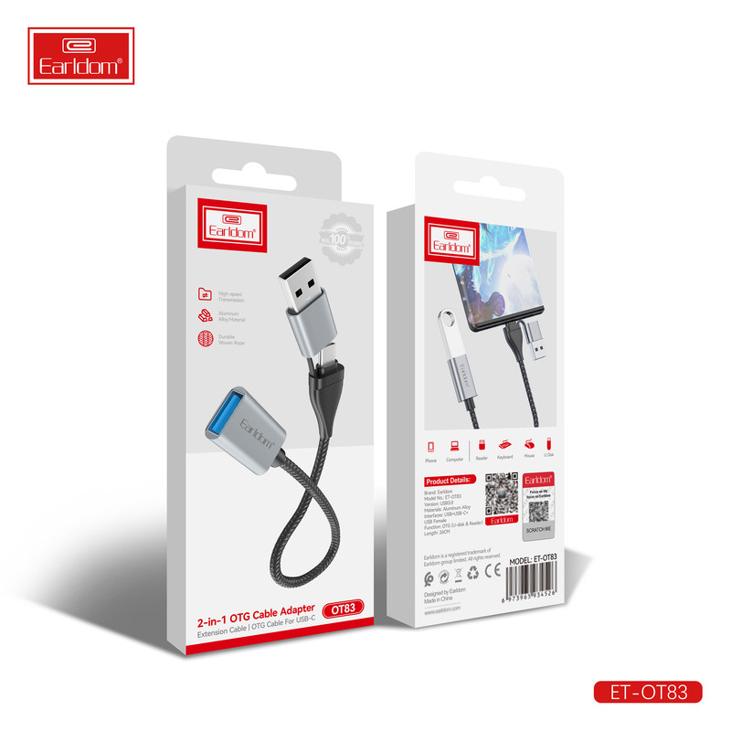 مبدل OTG USB به USB-C / USB  ارلدام مدل 2IN1 OT83