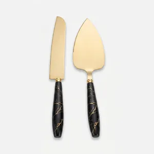 ست کارد و کفگیر سرو کیک مدل 24k طرح ماربل بسته 2 عددی