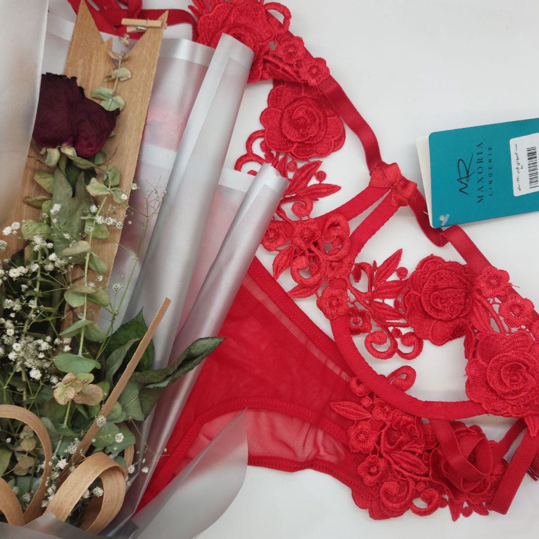 ست شورت و سوتین زنانه مکسوریا مدل انبرودی گلدانتل کد NKU MAX 02201 - - 11