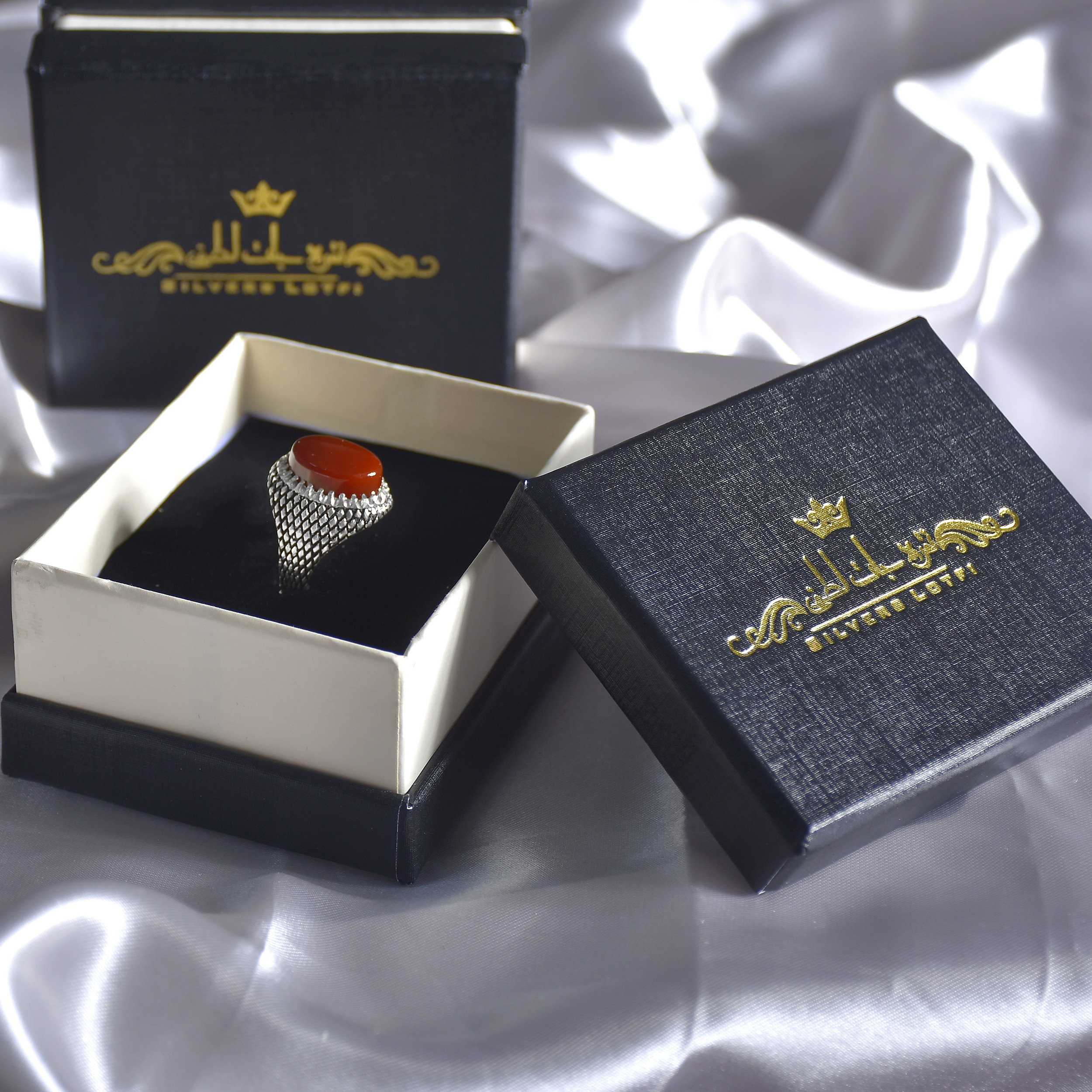 انگشتر نقره مردانه نقره جات لطفی مدل عقیق کد ANMS09E01