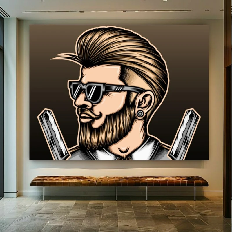 پوستر طرح مخمل نقاشی مدل آرایشگر مردانه کد BK22887