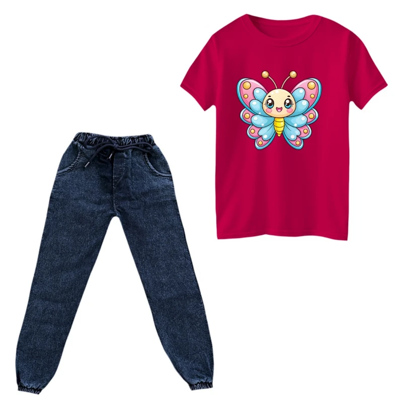 ست تی‌شرت و شلوار دخترانه مدل پروانه