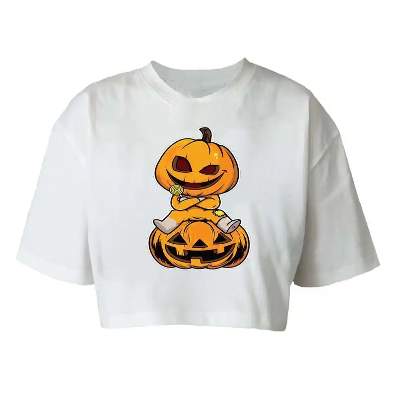 کراپ‌تاپ آستین کوتاه زنانه مدل c300 طرح هالوین