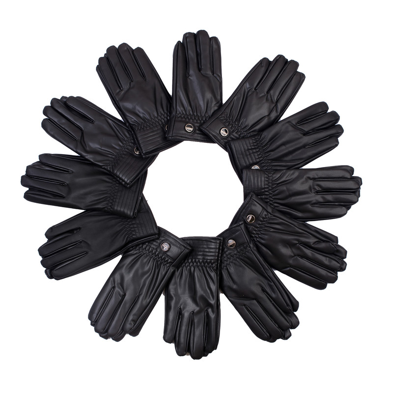 دستکش موتورسواری مدل داخل خز چرمی طرح دکمه دار