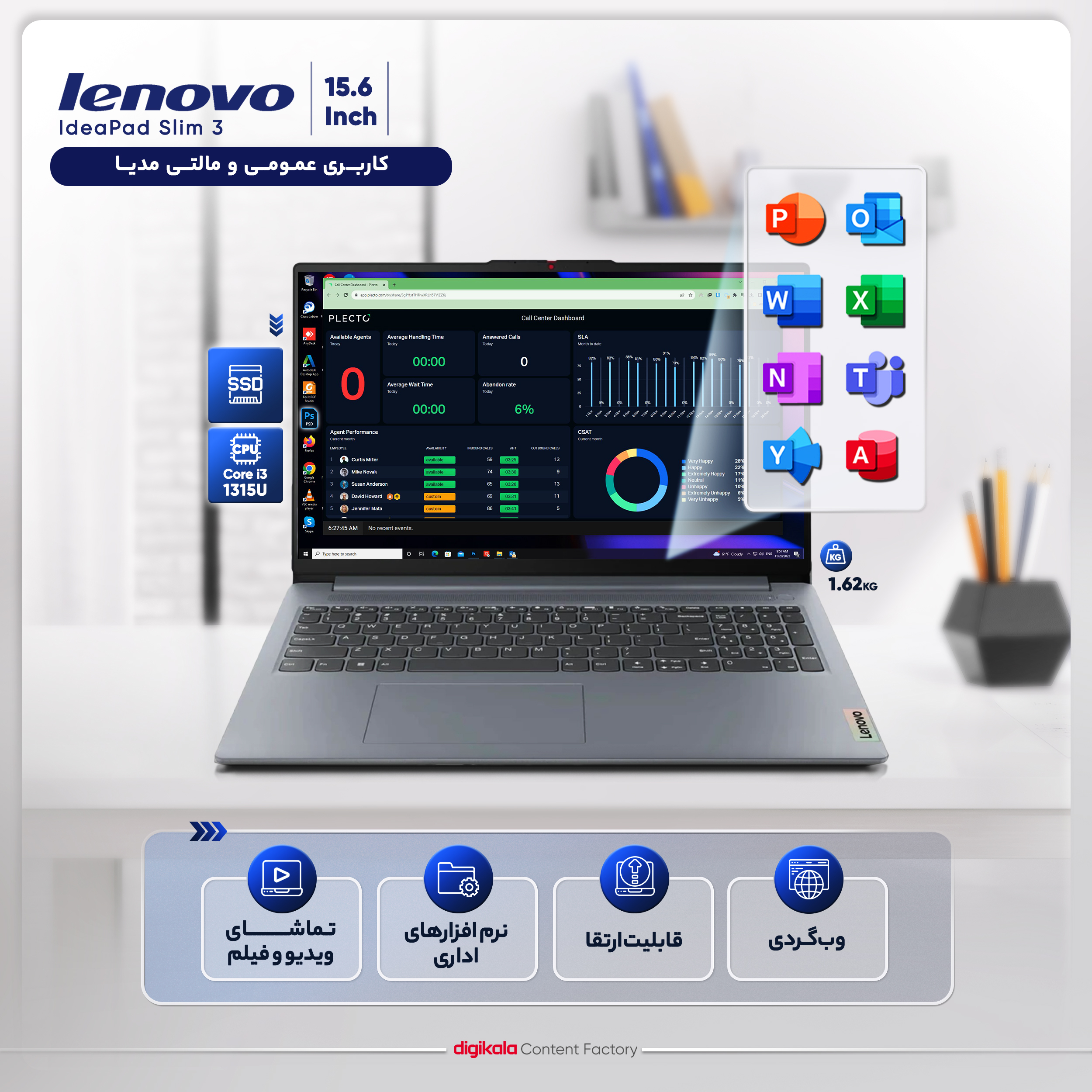لپ تاپ 15.6 اینچی لنوو مدل IdeaPad Slim 3 15IRU8-i3 1315U-8GB LPDDR5-512GB SSD-TN - کاستوم شده