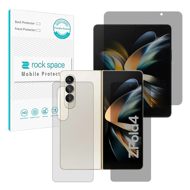 محافظ صفحه نمایش حریم شخصی راک اسپیس مدل Resistant مناسب برای گوشی موبایل سامسونگ Galaxy Z Fold 4 به همراه محافظ پشت گوشی
