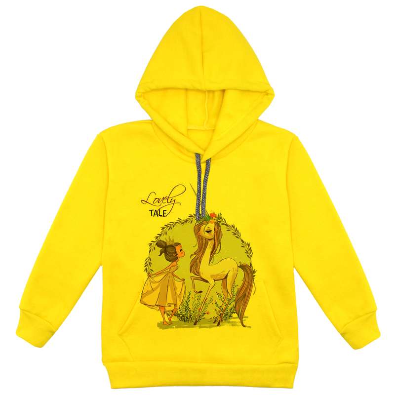 هودی دخترانه مدل دختر و تکشاخ کد F82 رنگ زرد