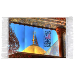 فرش ماشینی دیوارکوب اطلس آبی طرح اللهم ارزقنی شفاعه حسین یوم الورود مدل T2698
