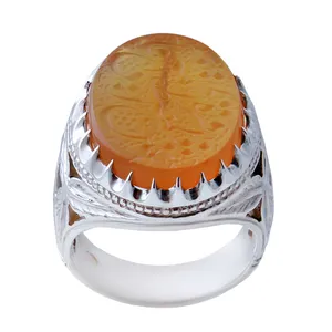 انگشتر نقره مردانه بازرگانی میلادی مدل عقیق یمنی خطاطی رکاب دستساز کد AM_903