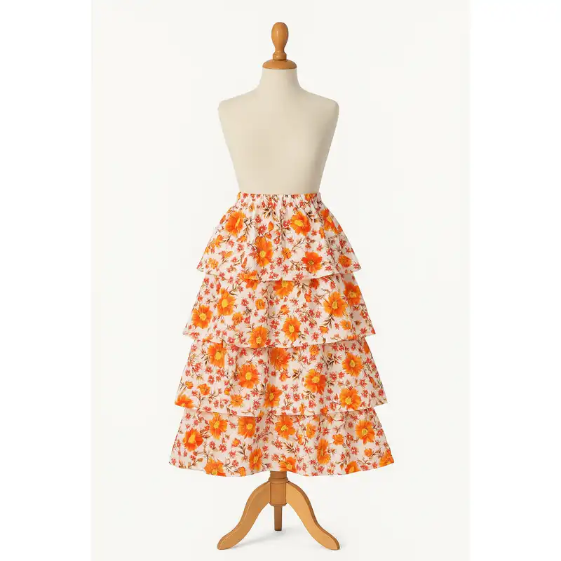 دامن چین‌دار زنانه کد 1004 رنگ نارنجی