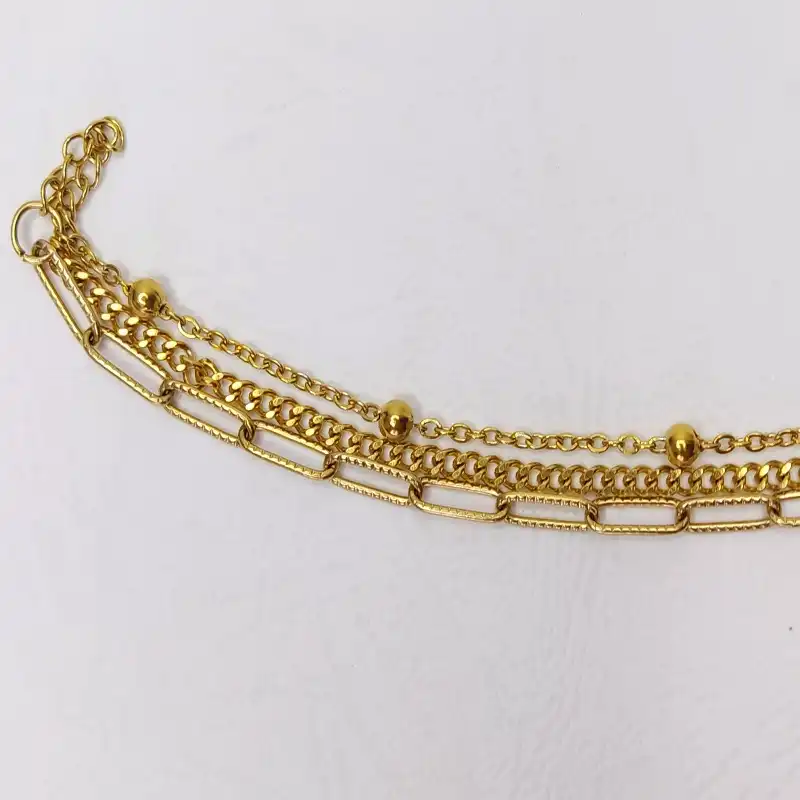 دستبند زنانه مدل 3 لاین زنجیری