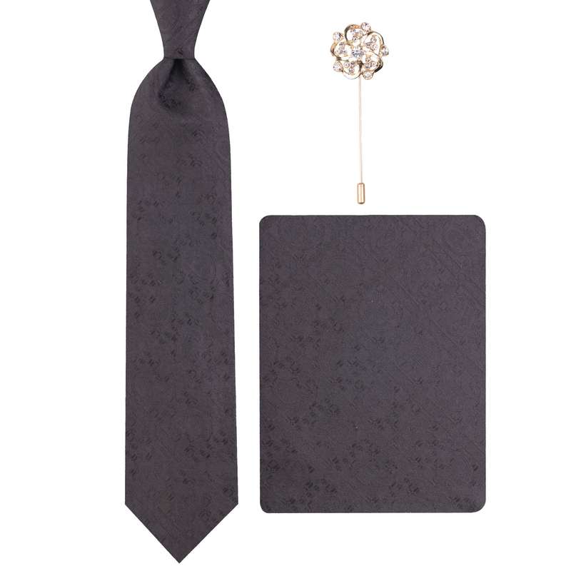 ست کراوات و دستمال جیب و گل کت مردانه مدل GF-PO1253-BK