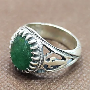 انگشتر نقره مردانه مدل سنگ زمرد آفریقایی کد 233