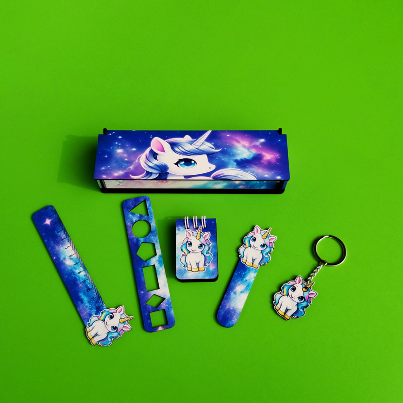 ست لوازم التحریر مدل چوبی طرح یونیکرن فانتزی کد 01 مجموعه 6 عددی