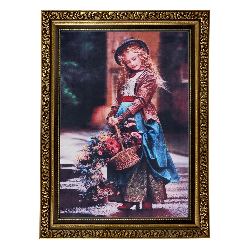 تابلو فرش ماشینی طرح دستبافت مدل دختر گل فروش کد 8019