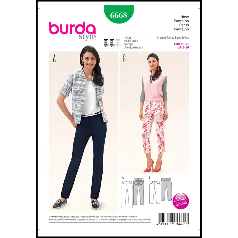 الگو خیاطی شلوار زنانه بوردا استایل کد 6668 سایز 32 تا 42 متد مولر