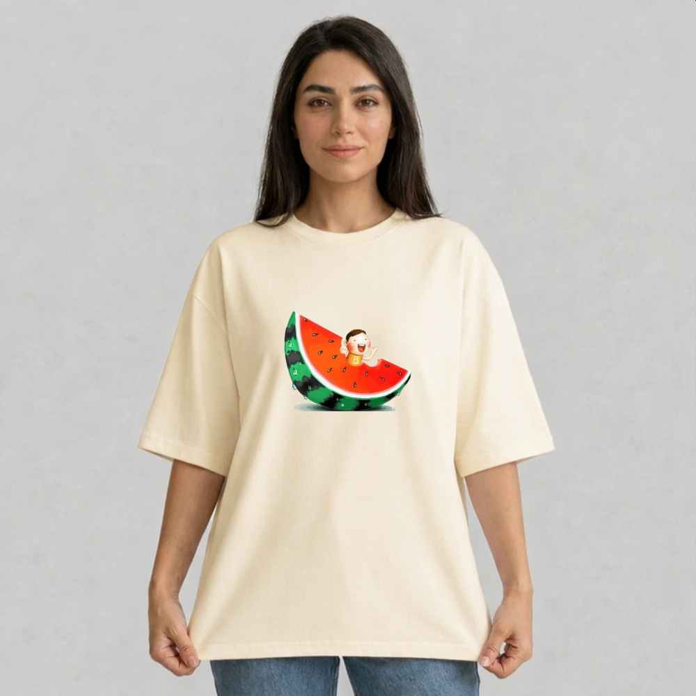 تی شرت آستین سه ربع زنانه مدل باکسی طرح هندوانه یلدایی کد p12 تی شرت آستین سه ربع زنانه مدل باکسی طرح هندوانه یلدایی کد p12