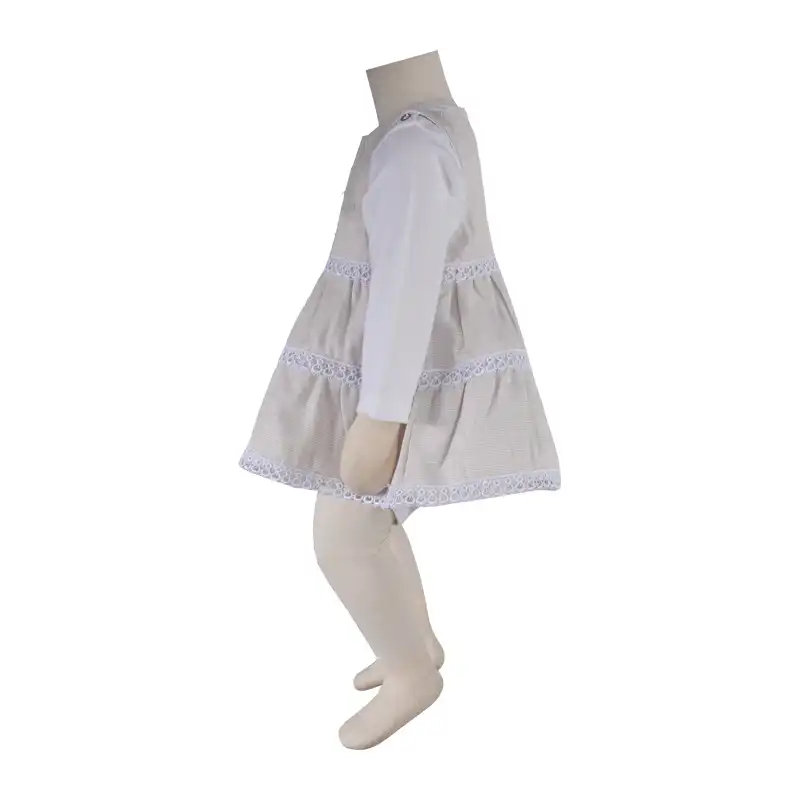 ست پیراهن و بادی نوزادی آدمک مدل چیندار کد 127100 رنگ سفید