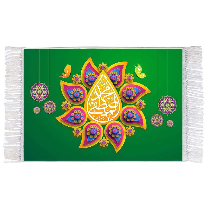 فرش ماشینی دیوارکوب اطلس آبی مدل محمد مصطفی T4044