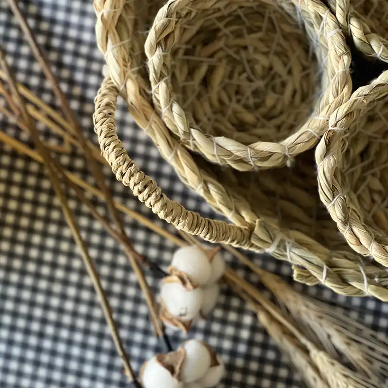 سبد حصیری مدل نوروز طرح دسته دار مجموعه 8 عددی