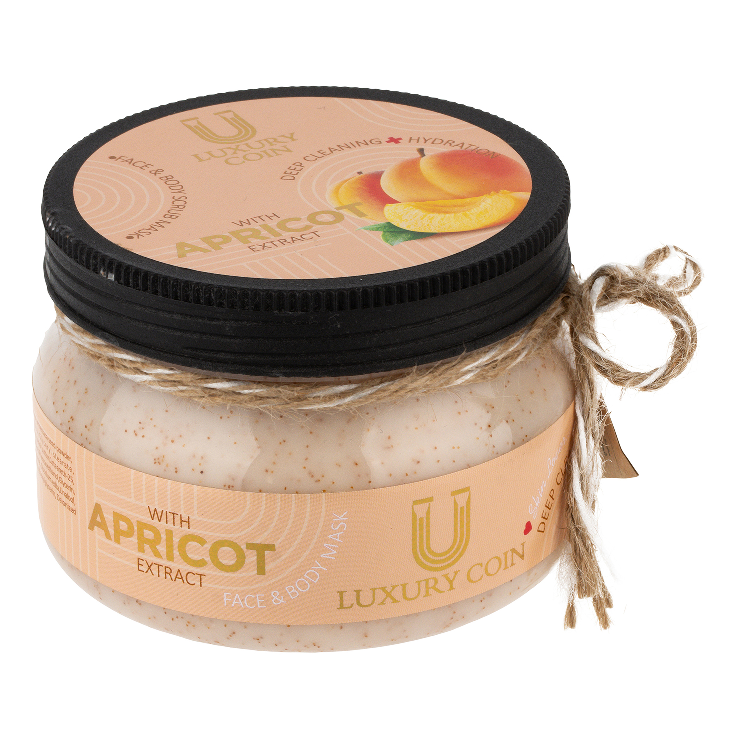 ماسک اسکراب صورت و بدن لاکچری کوین مدل زردآلو مناسب برای انواع پوست حجم 300 میلی‌لیتر