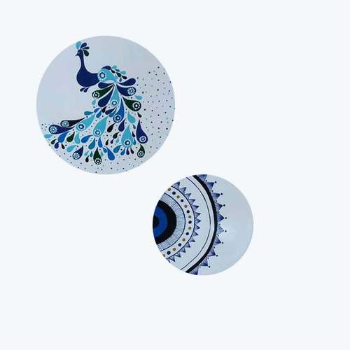 بشقاب دیوارکوب سفالی طرح چشم نظر مجموعه 2عددی