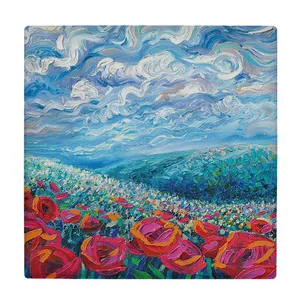 کاشی کارنیلا طرح نقاشی دشت گل مدل لوحی کد klh1853