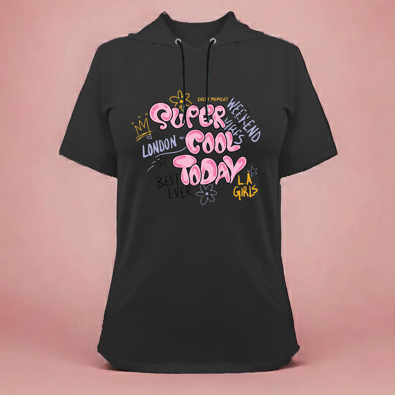 تی شرت کلاه دار آستین کوتاه زنانه مدل G140209233 رنگ مشکی