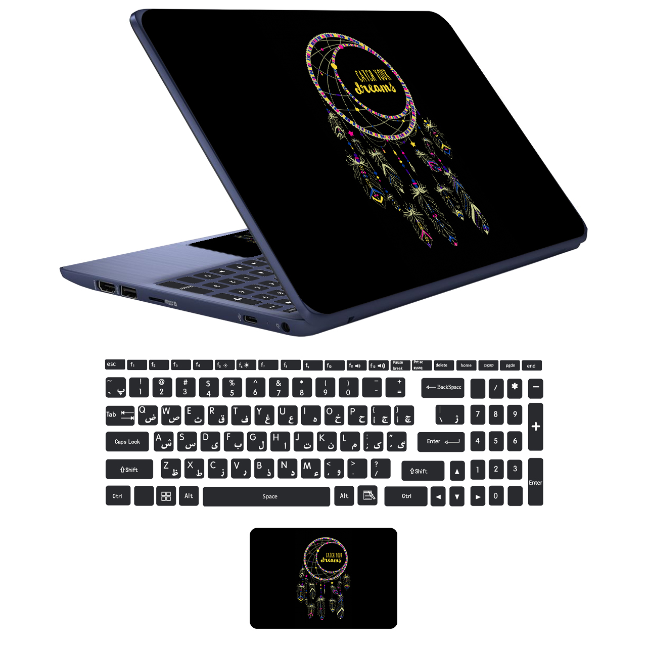 استیکر لپ تاپ مدل bl-ck 06 مناسب برای لپ تاپ17 اینچ به همراه برچسب حروف فارسی کیبورد
