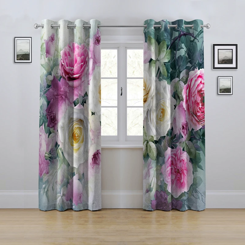 پرده مدل پانچی طرح گل سایز 280x145 سانتی متر