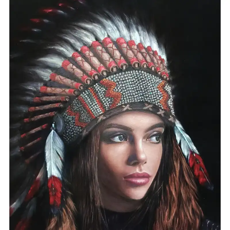 تابلو نقاشی رنگ روغن مدل دختر سرخ پوست