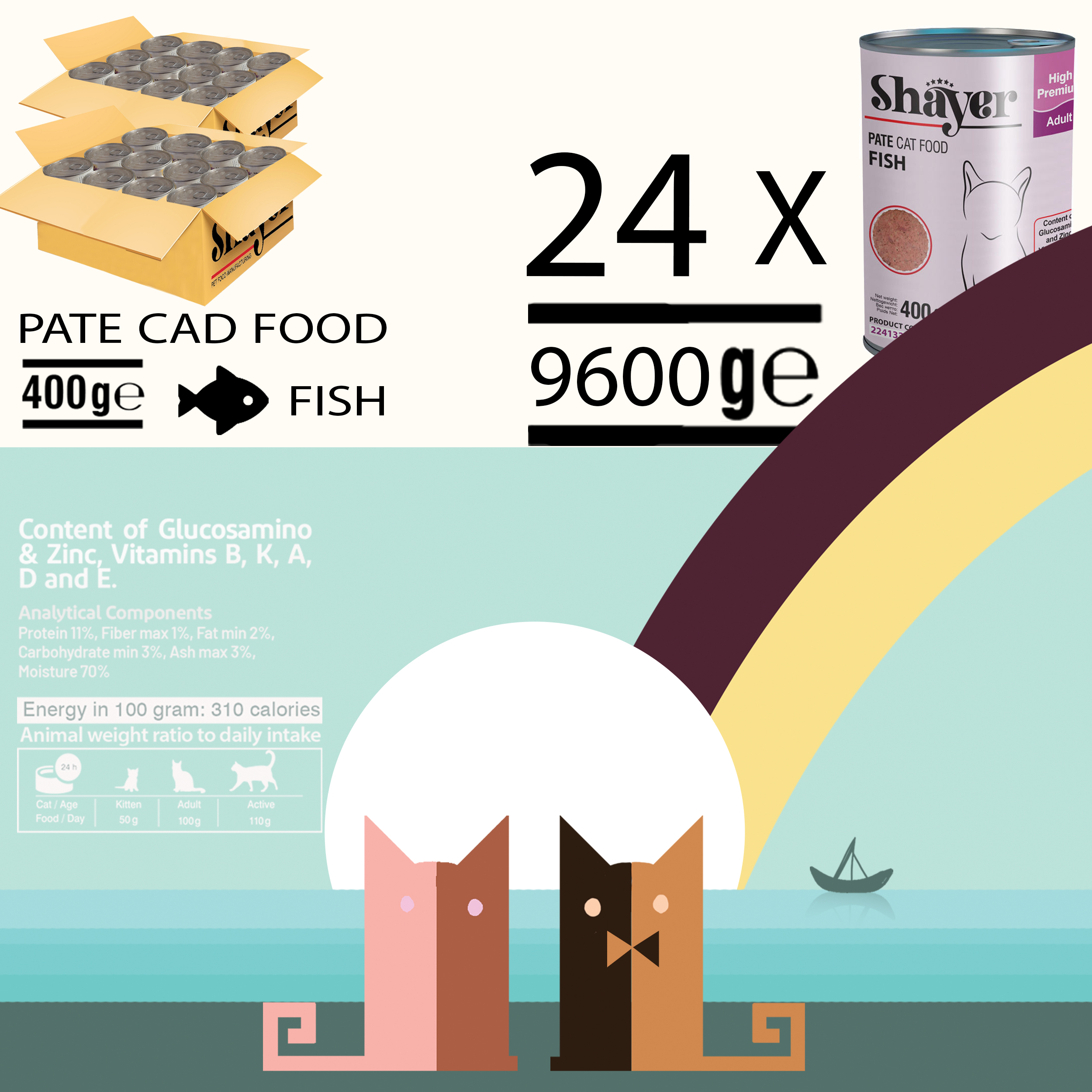 کنسرو غذای گربه شایر مدل ماهی sh31224 وزن 400 گرم بسته 24 عددی