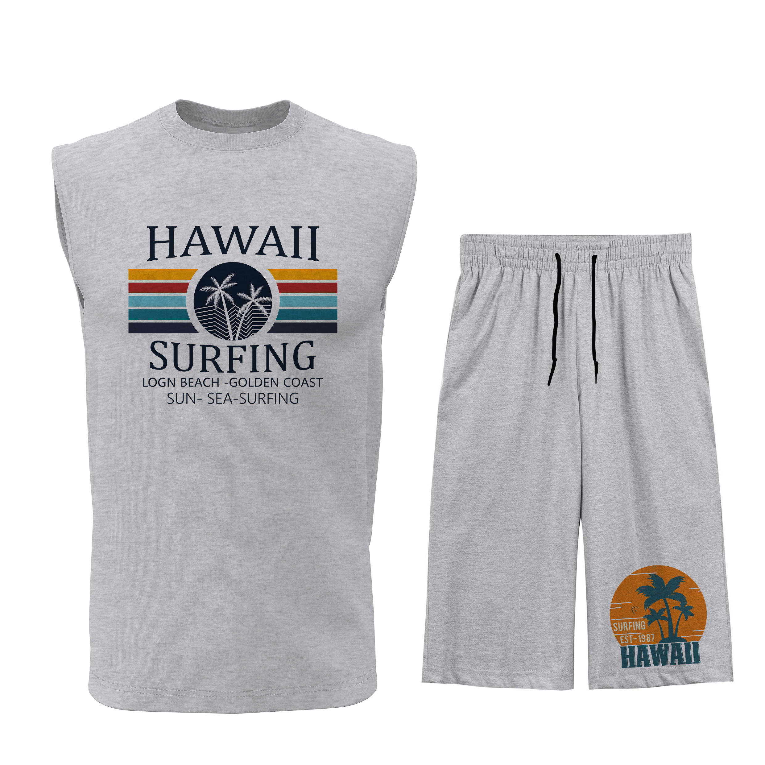 ست تاپ و شلوارک مردانه طرح هاوایی مدل H028G