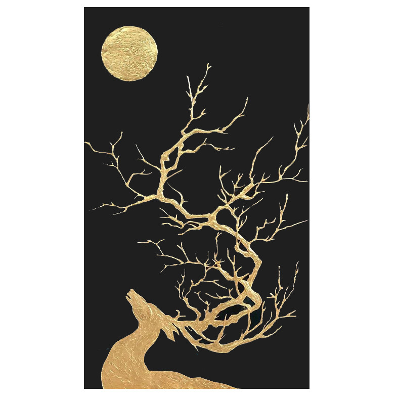 تابلو نقاشی ورق طلا طرح گوزن و ماه کد 0036