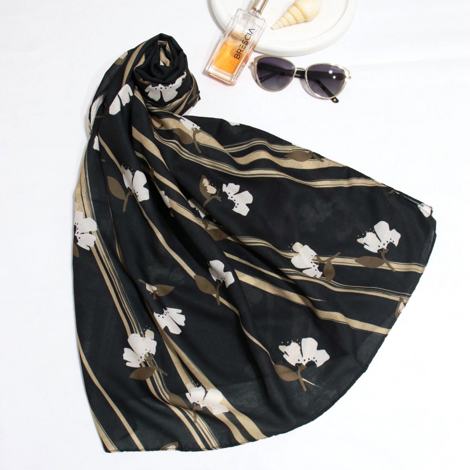 شال زنانه مدل نخی تابستانه خنک با طرح گل گلی کد ana-7086 -  - 5