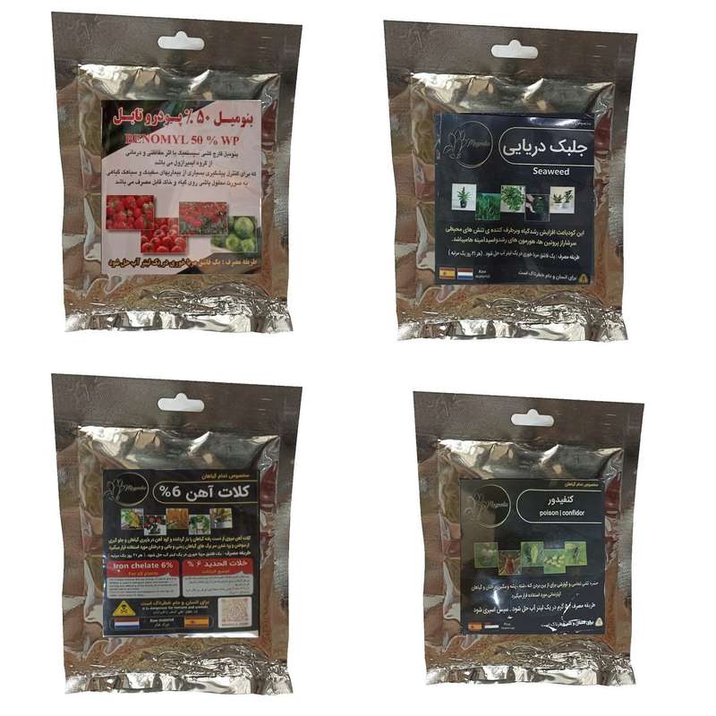 بنومیل و کود جلبک دریایی و کنفیدور و کلات آهن مدل raw material وزن 200 گرم