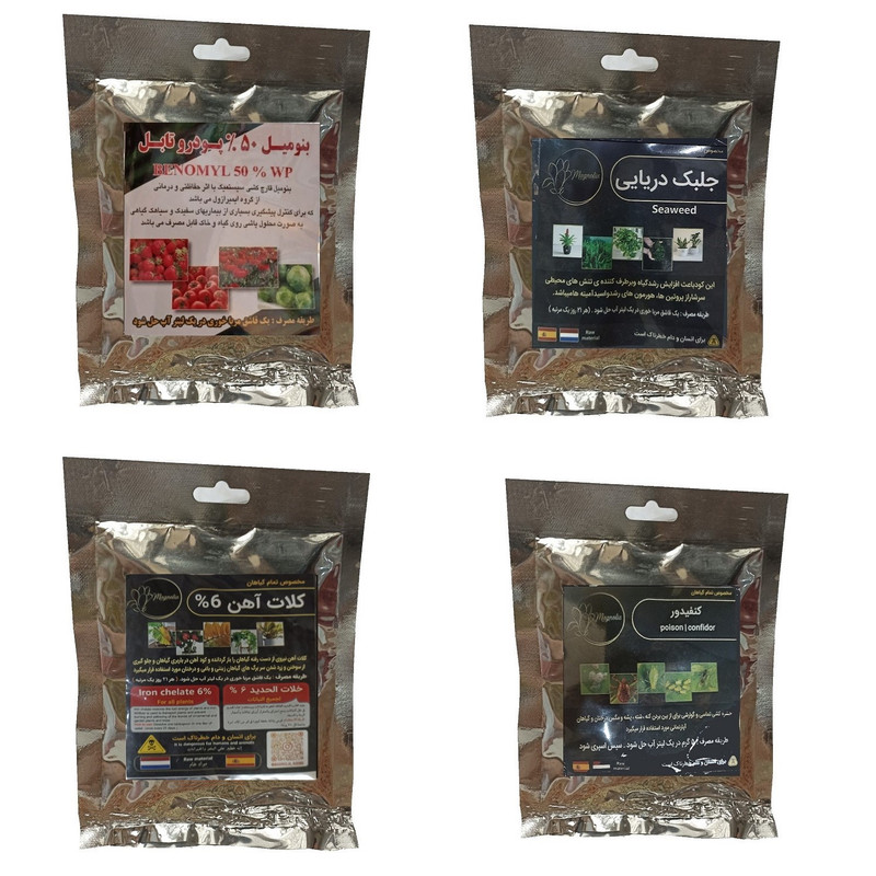 بنومیل و کود جلبک دریایی و کنفیدور و کلات آهن مدل raw material وزن 200 گرم