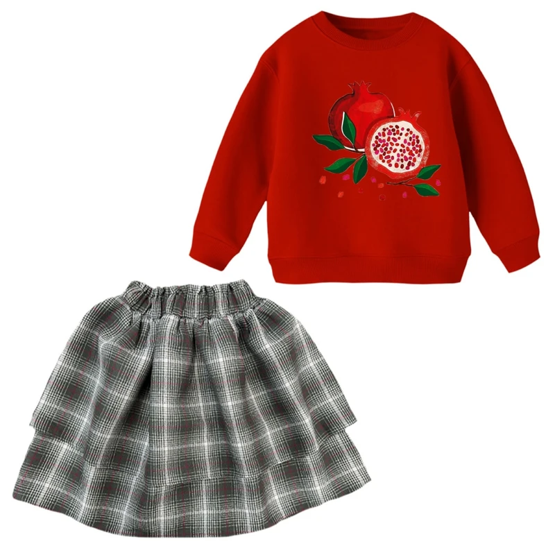 ست سویشرت و دامن دخترانه مدل انار و هندوانه یلدایی