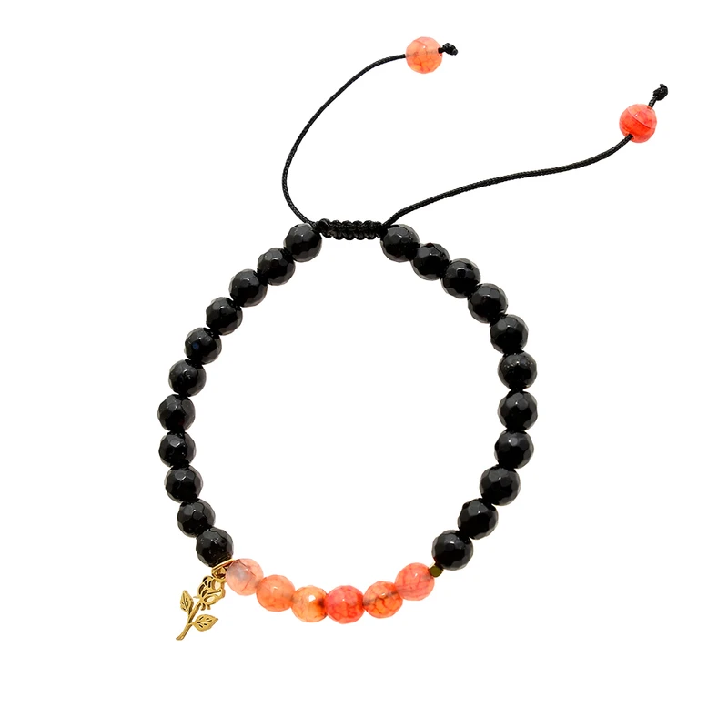 دستبند زنانه دلنار گالری مدل سنگ جید و شاخه رز