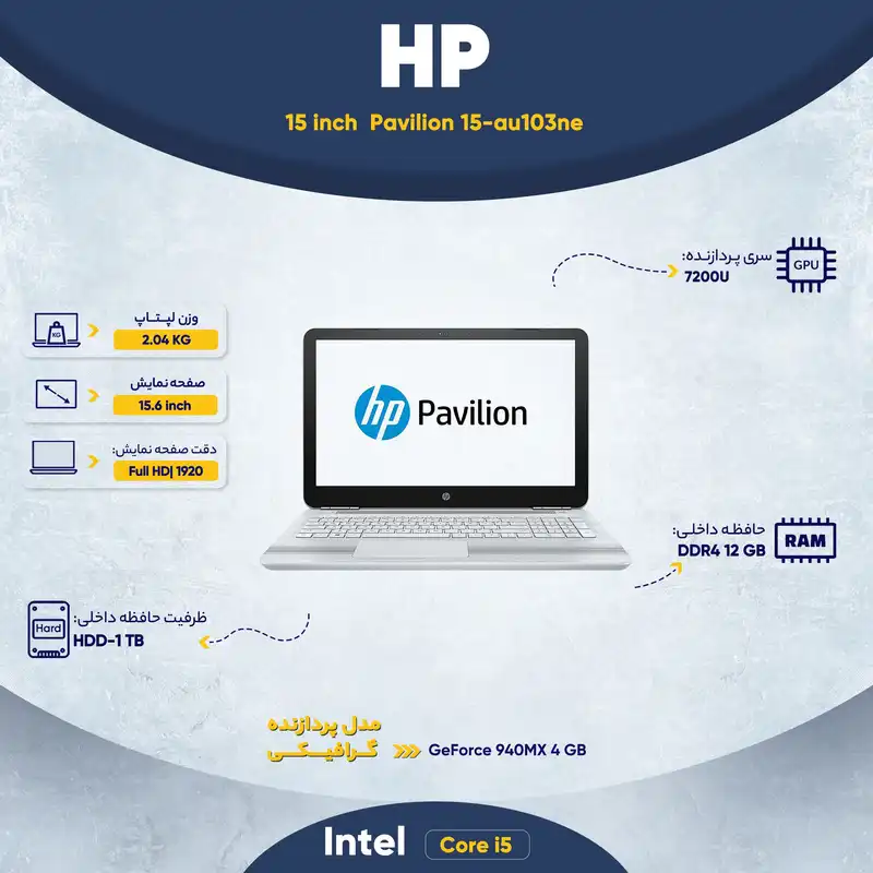 لپ تاپ 15 اینچی اچ پی مدل Pavilion 15-au103ne