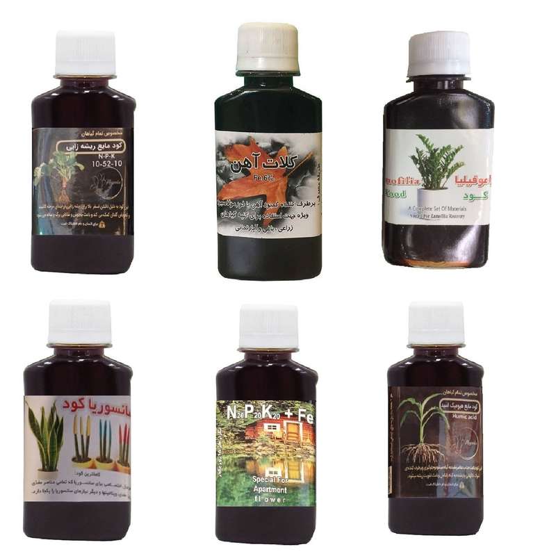 کود مایع فسفر ریشه زایی 10-52-10 و کلات آهن و کود زاموفیلیا و کود سانسوریا و کود کامل سه بیست و هیومیک اسید مدل life drop حجم 120 میلی لیتر