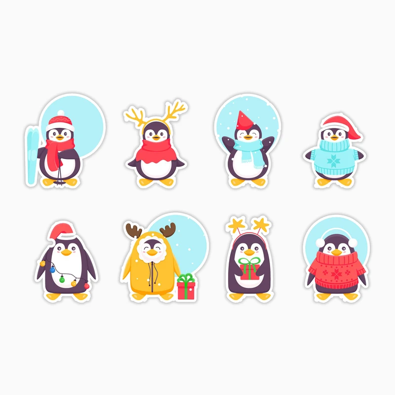 استیکر لپ تاپ و موبایل بووم طرح سال نو مدل پنگوئن کد MR144 مجموعه 8 عددی