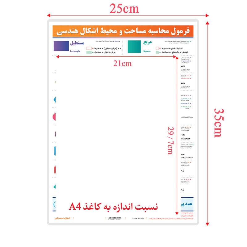 پوستر آموزشی انتشارات اندیشه کهن مدل فرمول محاسبه مساحت و محیط اشکال هندسی کد B4 پوستر آموزشی انتشارات اندیشه کهن مدل فرمول محاسبه مساحت و محیط اشکال هندسی کد B4