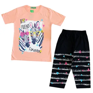 ست تی شرت و شلوارک دخترانه مدل گورخر رنگ گلبهی