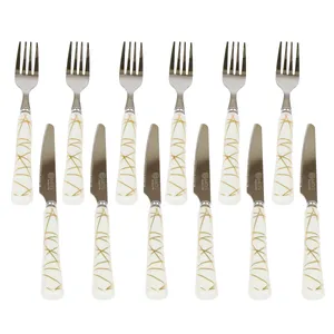 ست کارد و چنگال میوه خوری 12 پارچه ام جی اس مدل خط طلا